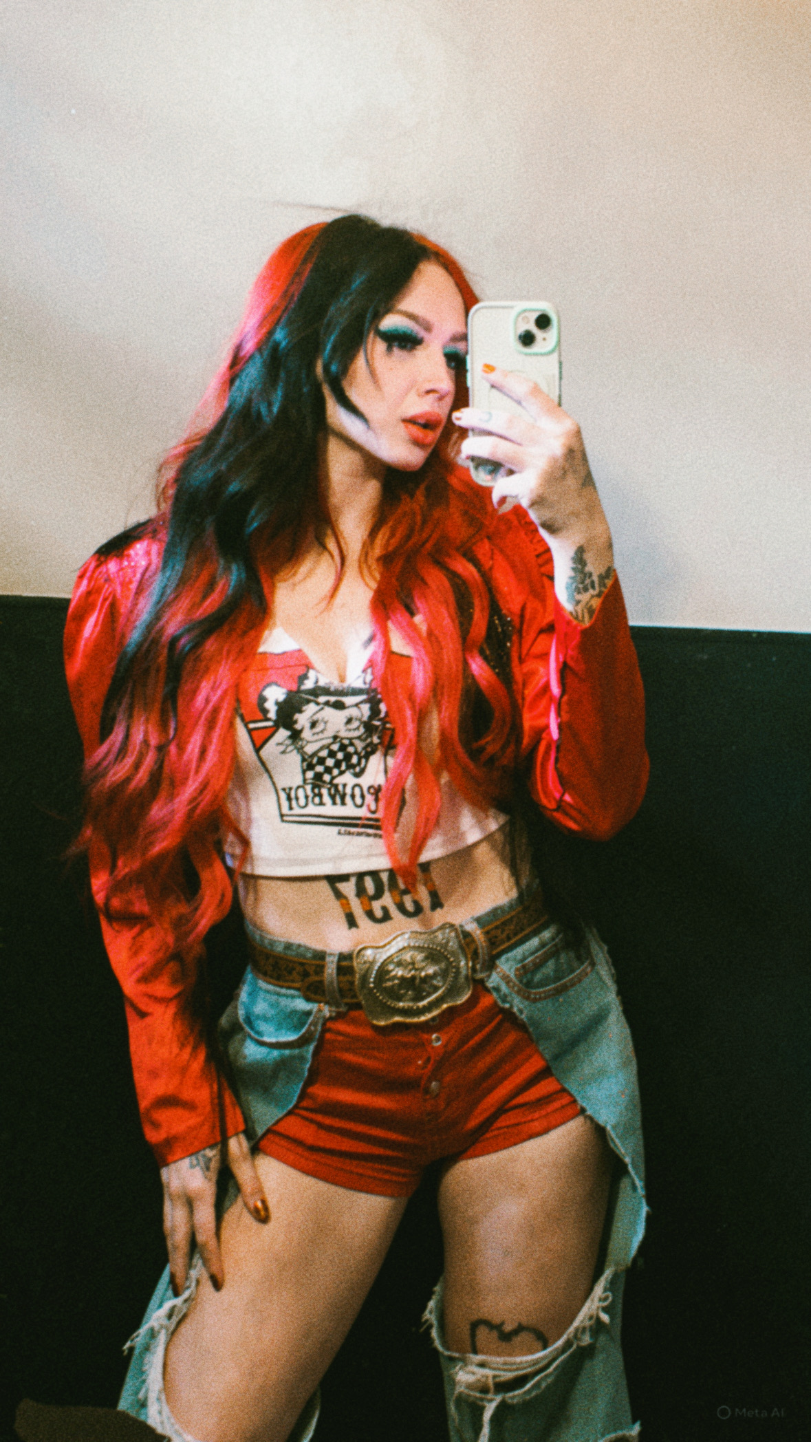 Backstage mirror selfie on film